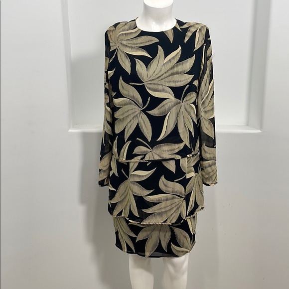 Depeche Mode Dresses & Skirts - Women's Black and Beige Leaf Print Long Sleeve Dress